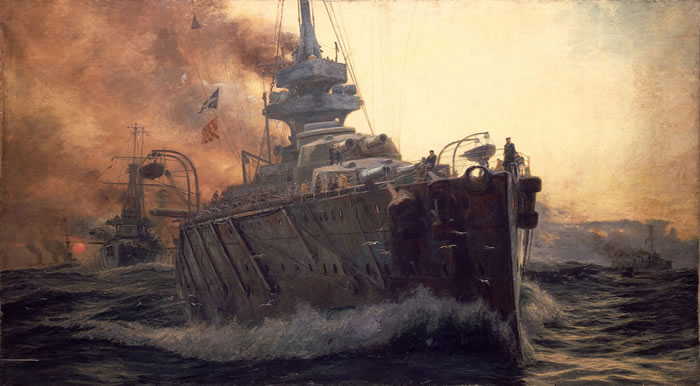 Oil Painting of First Battle Cruiser Squadron of Grand Fleet c. 1915.